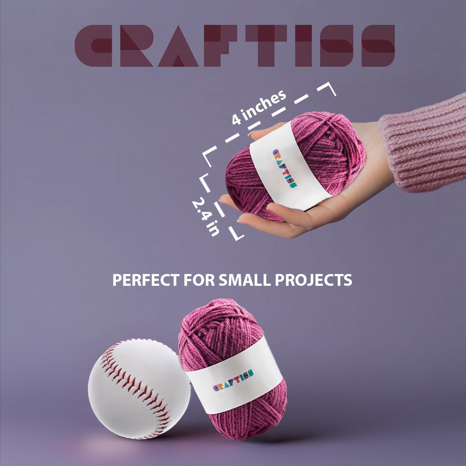 CRAFTISS 30 of 20g/0.7Oz Acrylic Yarn Mini Skeins - 1300 Yards of Soft Yarn for Crocheting and Knitting Craft Project. Assorted Starter Crochet Bulk Kit for Adults and Kids - Mothers Day Gift - Image 2