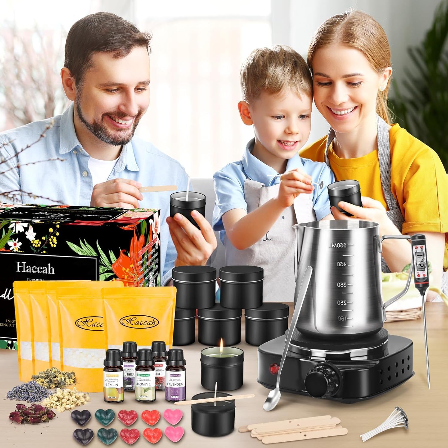 Complete Candle Making Kit with Wax Melter.Candle Making Supplies.DIY Arts&Crafts Kits Gift for Beginners.Adults.Including 500w Electronic Stove.Wicks.Wax.Rich Scents.Dyes.Melting Pot.Candle tins - Image 2