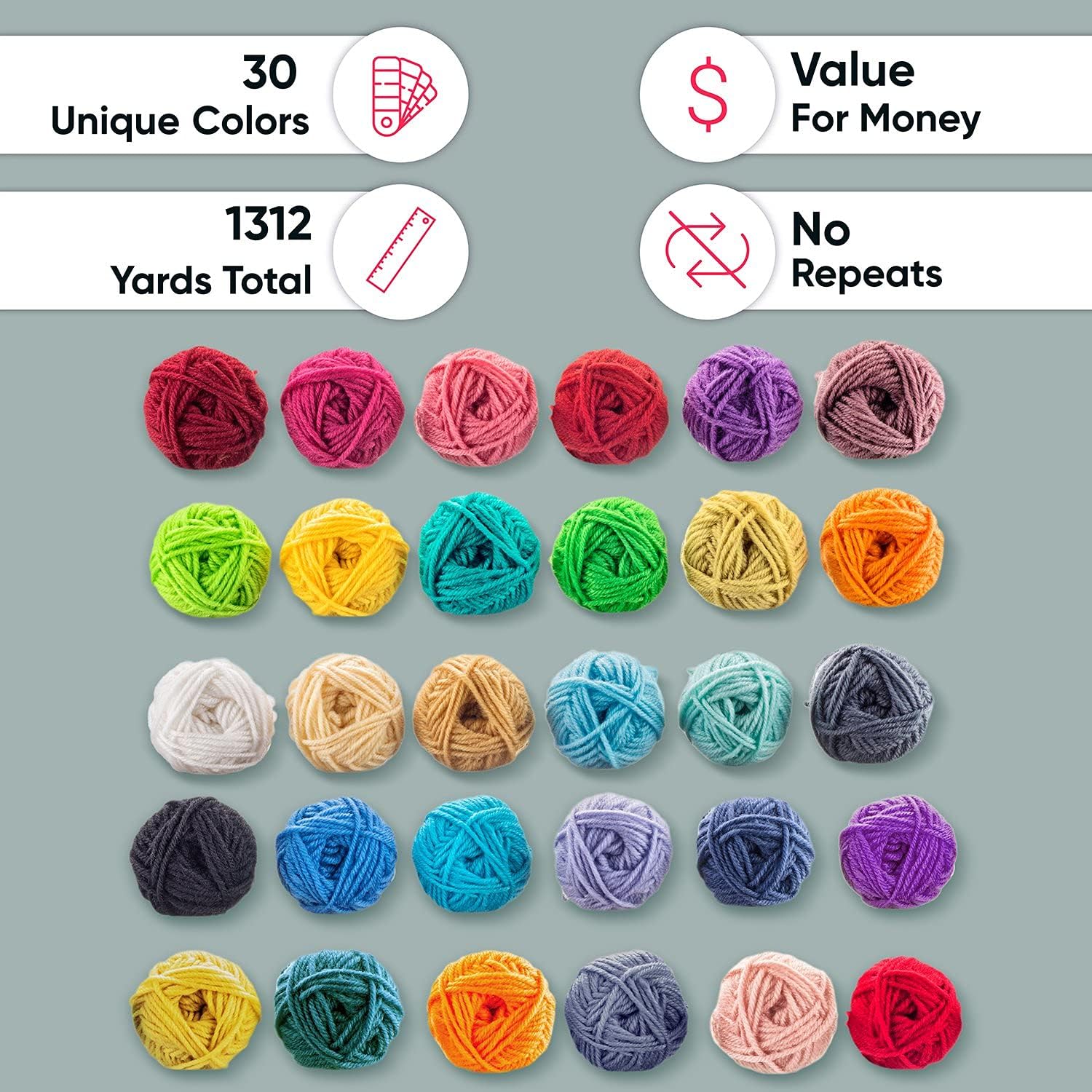 CRAFTISS 30 of 20g/0.7Oz Acrylic Yarn Mini Skeins - 1300 Yards of Soft Yarn for Crocheting and Knitting Craft Project. Assorted Starter Crochet Bulk Kit for Adults and Kids - Mothers Day Gift - Image 5